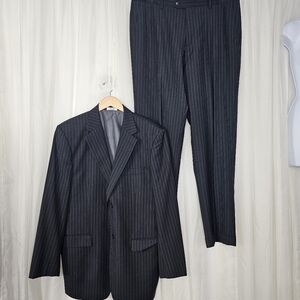 Karako Wool Classic Black Pinstripe Suit 42L Jacket/36L Pant